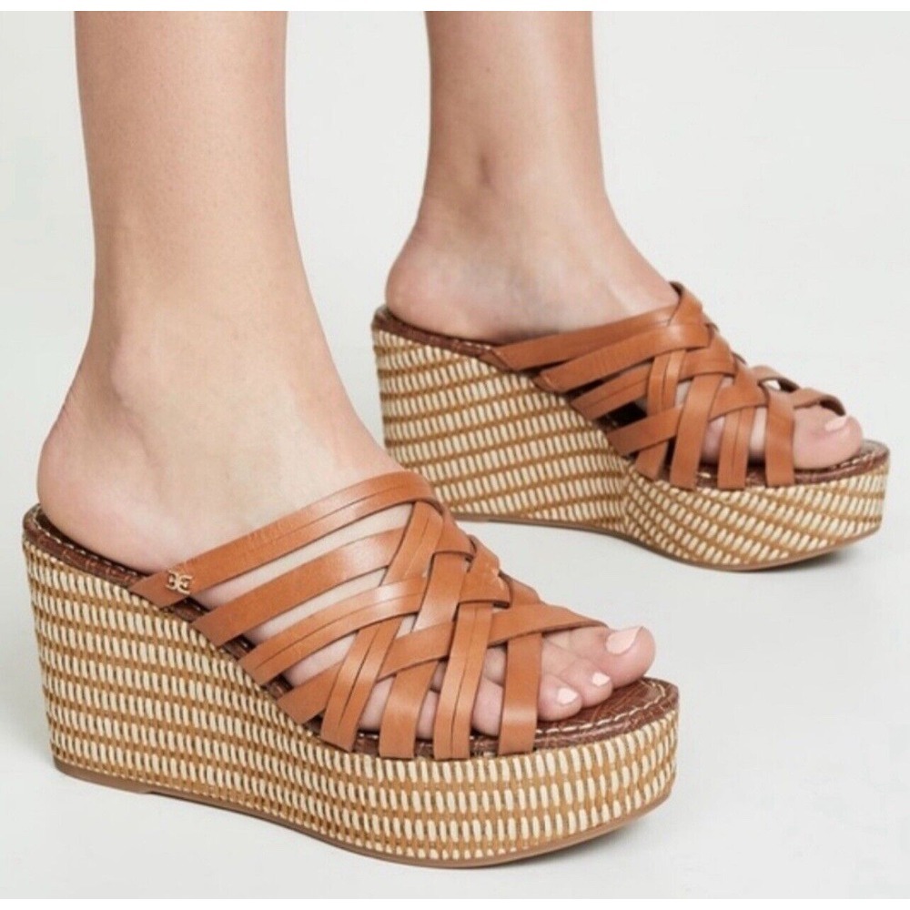 🏷️SAM EDELMAN Womens Devon Leather‎ Wedge Brown Sandals Size 8 SOLD OUT $120